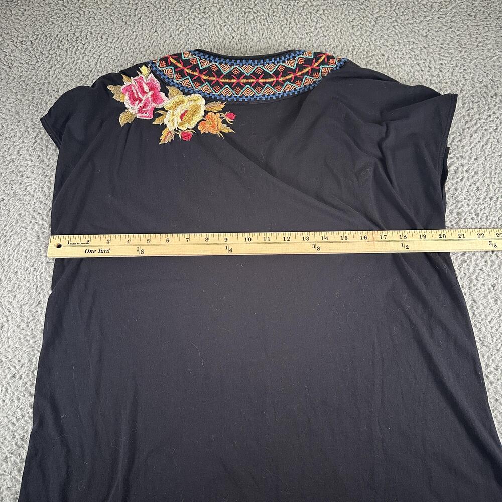 Johnny Was Tunic Dress Womens L Black Embroidered Boho Shift V-Neck Knee Length - Picture 6 of 10
